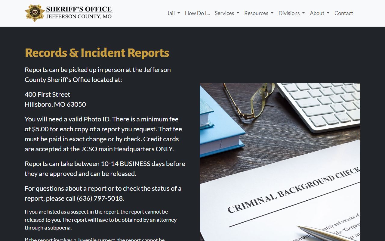 Jefferson County arrest records sheriff records and incident reports