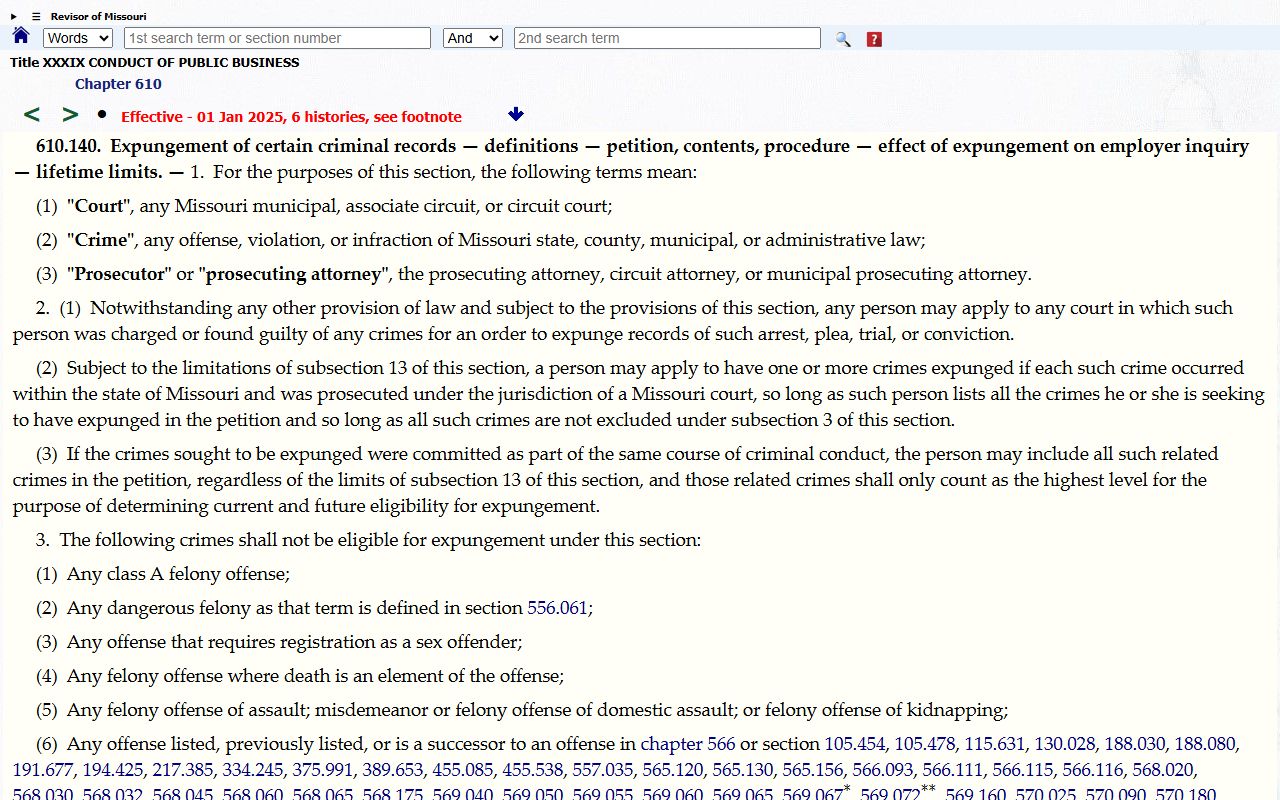 Jefferson County criminal court records Missouri expungement statute