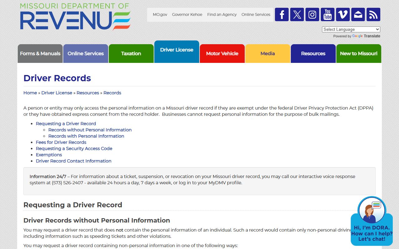 Jefferson County traffic court records Missouri DOR driver records source