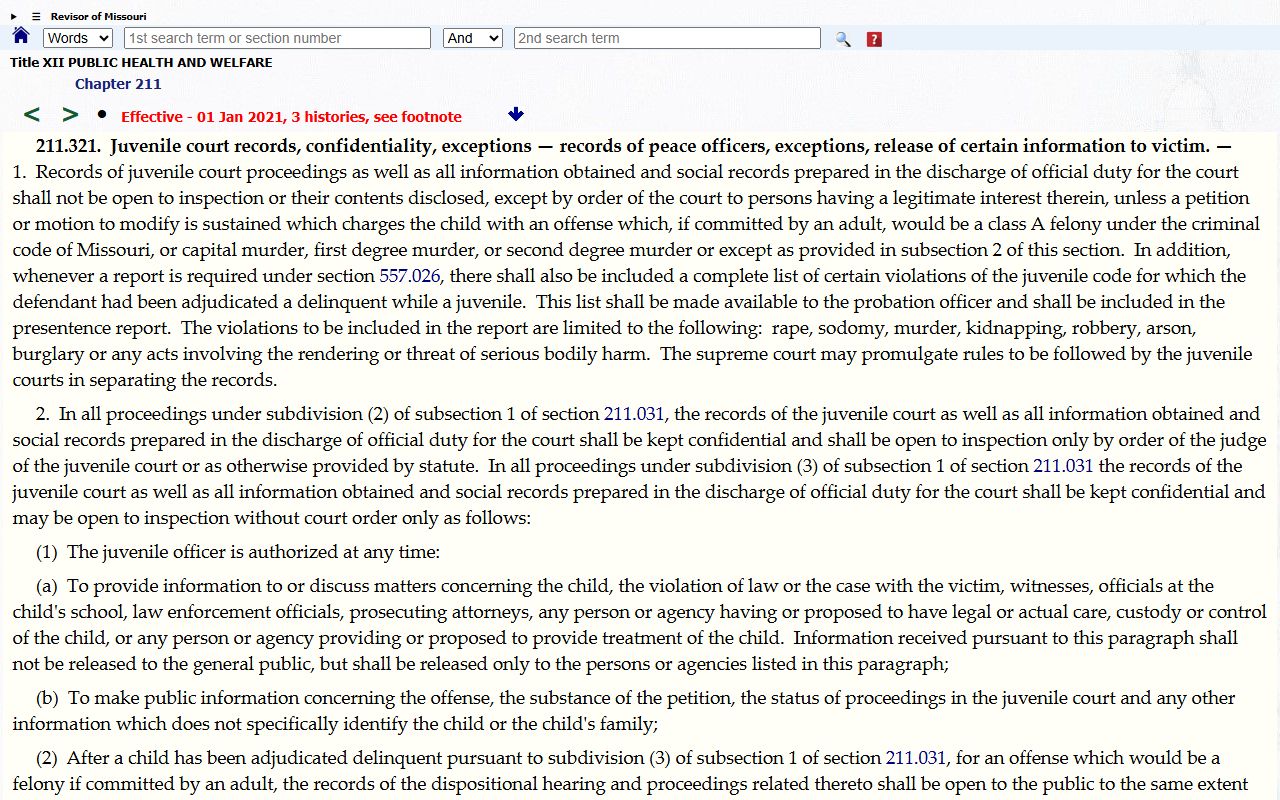 Jefferson County warrant records juvenile confidentiality statute source
